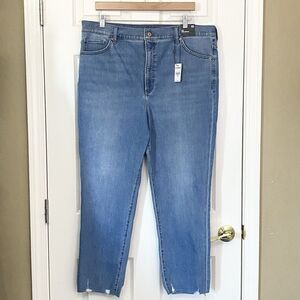 Express Womens Size 18 Slim Fit Super High Rise Blue Jeans Distressed Raw Hem